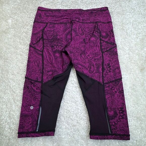 Lululemon Outrun Crop Purple Mesh Paisley Print - Picture 3 of 12